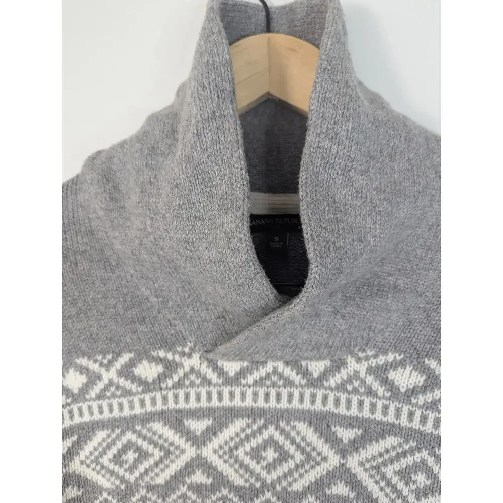 Banana Republic Men's Cotton Wool Blend Fair Isle Shawl Collar Sweater